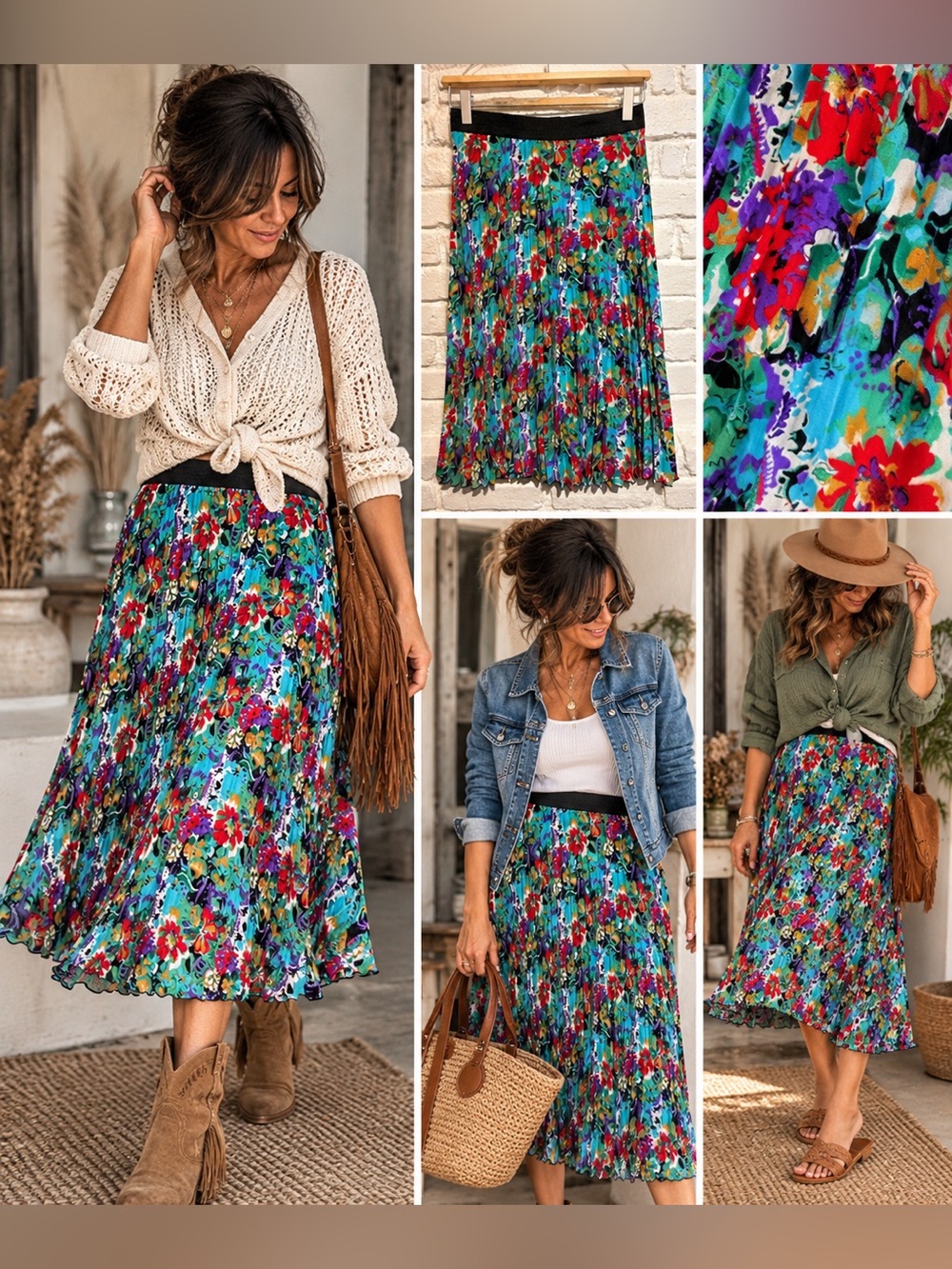 Frankie & Missy Colourful Floral Pleated Midi Skirt Size Small